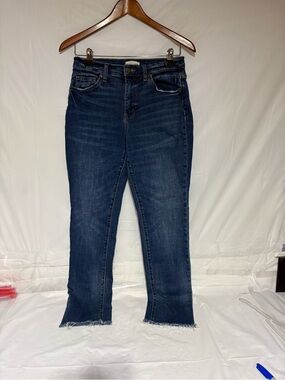 Oliver Logan Women’s Dark Indigo Ankle Jeans with Raw Hem by